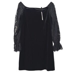 White‎ House Black Market Velvet Party Dress Sz 6 Lace Sleeve Off Shoulder Glam
